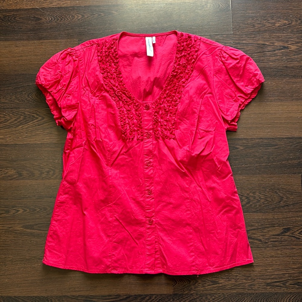 Hester & Orchard Button Down Tuxedo Ruffle Top Re… - image 1